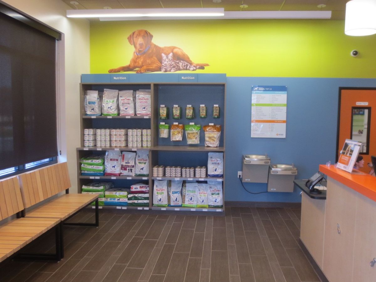 The Banfield Davie-Pine Island waiting area and supply shelf