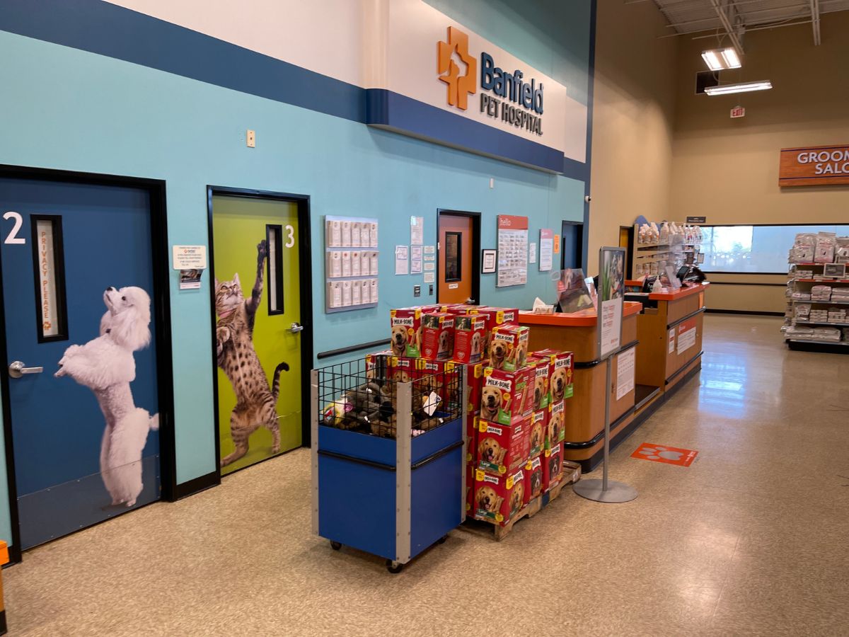 The Banfield Tiffany Springs exam room doors and supply shelves