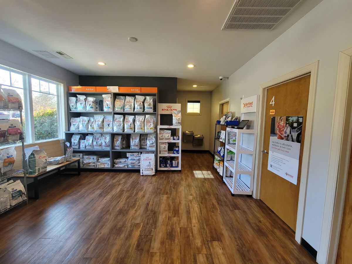 The supply shelves at the Yadkin Park Banfield hospital