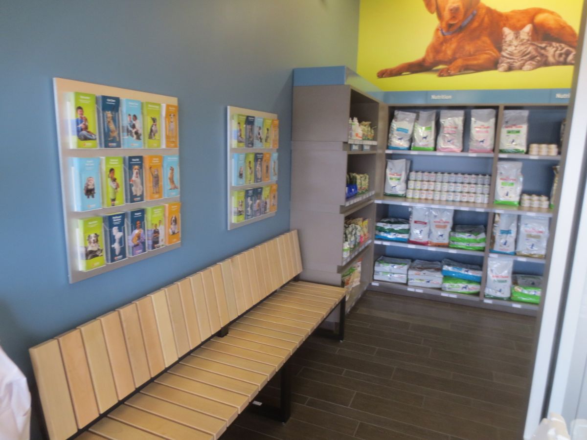 The Clifton Banfield front desk and supply shelves
