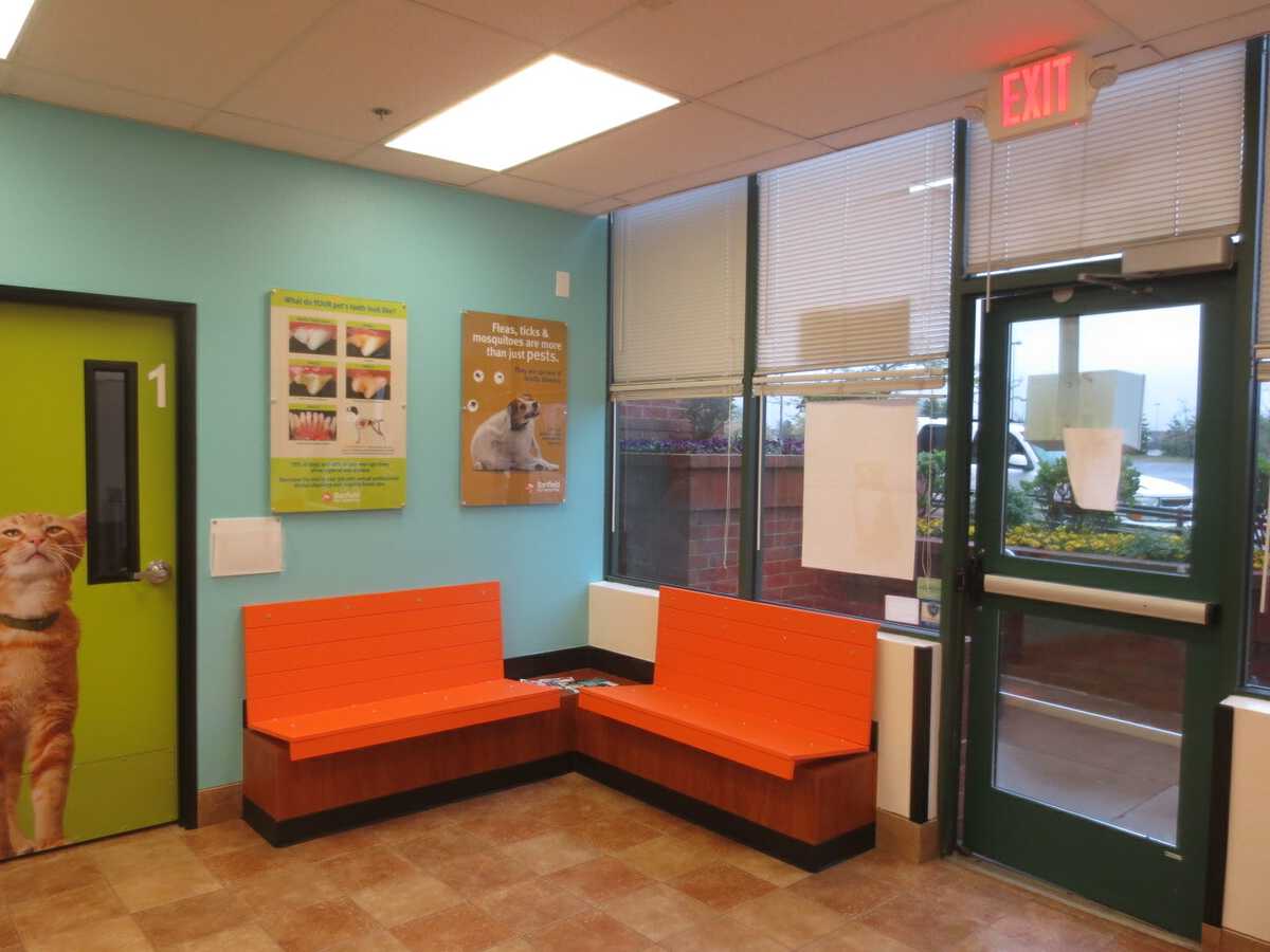 A view of the Bloomingdale Banfield hospital customer waiting area