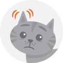Illustrated icon of a grey cat with an itchy ear due to mites