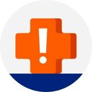 Illustrated icon of an orange cross with a white exclamation mark in the middle